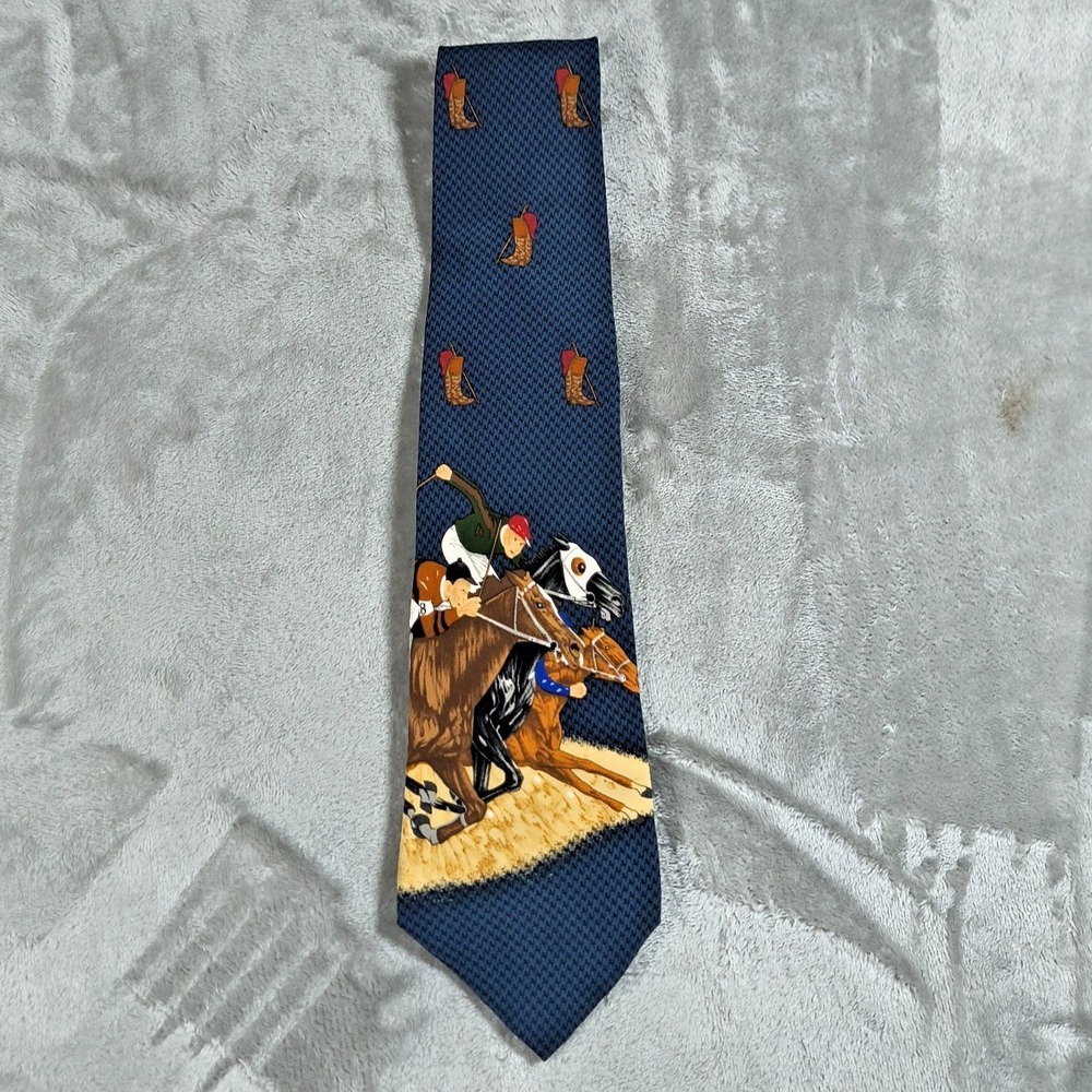 Vintage Horse Racing Tie Mens Jockey The Saturday Evening Post Equestrian 90s